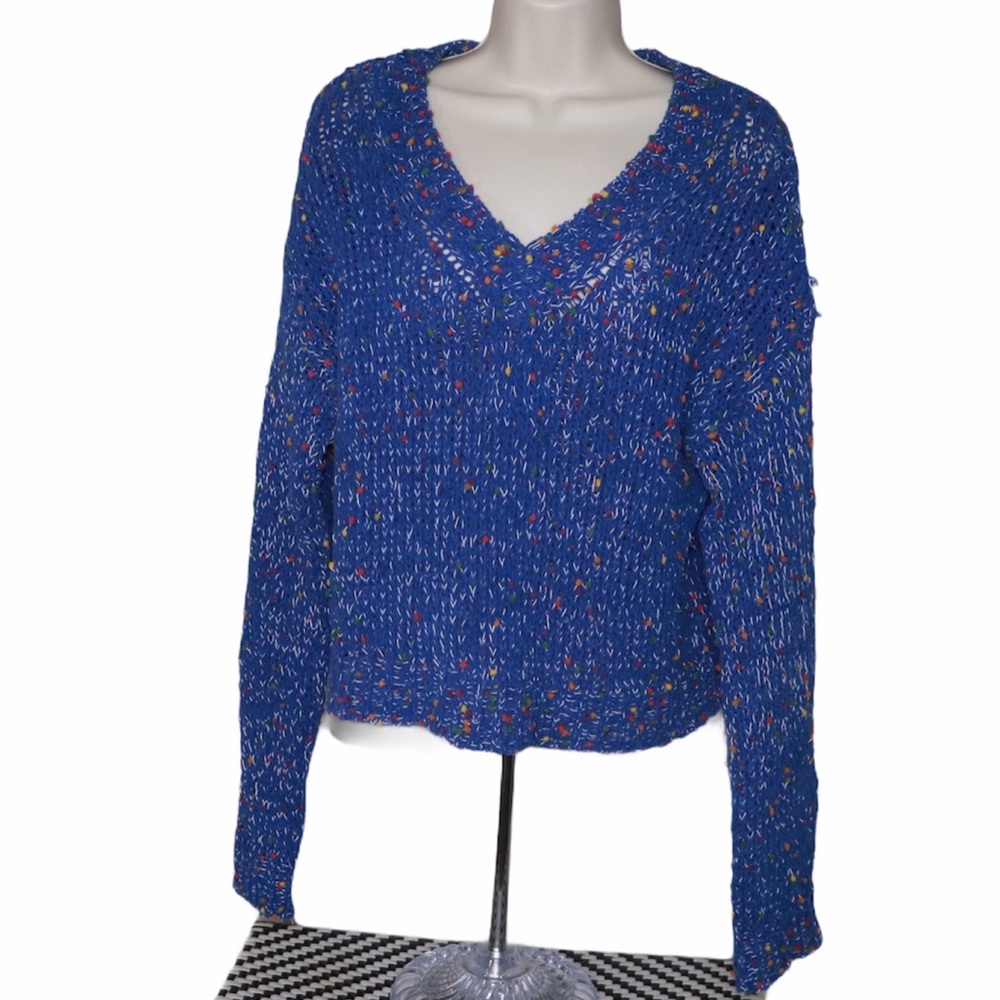 Cloud Ten Blue Sweater Rainbow Polka Dots Small